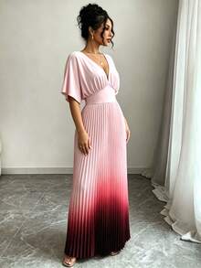 Elenzga Modisches elegantes Damenkleid für Frühling/Sommer mit Taillierung, Plissee und Farbverlauf - Verschiedenfarbig - Übersicht 6
