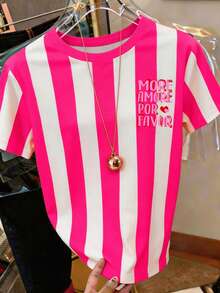 DrmWander Plus Size Round Neck Short Sleeve Letter Print Casual Summer T-Shirt - Multicolor - View 2
