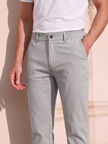 Officeau Men's Letter Embroidered Pocket Straight Leg Thin Casual Pants - Light Grey - View 7