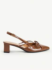 CUCCOO CHICEST Brown Pointed Bow Slingback Thick Heel Sandals, Workplace Commuting Temperament Shoes - Avocado Brown - View 7