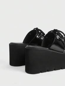 Sugerpunk Women's Fashion Sexy Wedge Heel Platform Sandals, Punk Style Open-Toed Tether Slippers Sandals, Spring And Summer Nightclub Parties And Festivals - Black - View 4