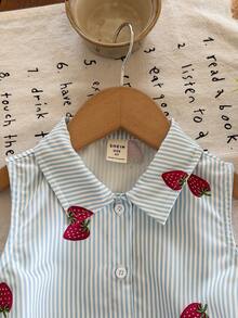 LMoss Kids Young Girl Woven Cherry Pattern Casual Shirt - Blue - View 4