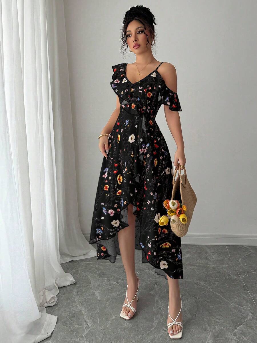 FloraIsolaFloraIsolaElegantesasymmetrischesRüschenBlumeMusterSommerkleid