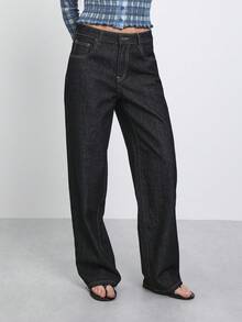 COUREZ Low Rise Straight Leg Jeans In Black , Y2K Casual Streetwear Summer For Women Going Out Everyday Pants For Women - Black - View 7