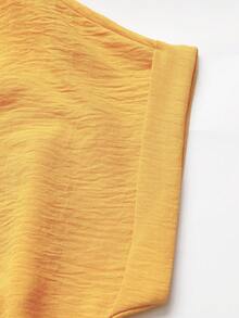 Balvessa Middle-Aged And Elderly Women's Solid Color Notch V-Neck Top And Soft Yellow Patchwork Skirt Casual Soft Form Daily Set Summer Dates - Yellow - View 4