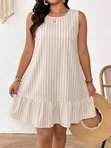 SHEIN Frenchy Plus Size Summer Casual Striped Back Tie Ruffle Hem Dress - Multicolor - View 2