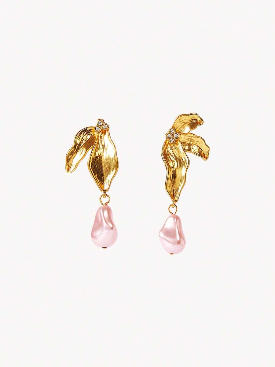 Opalesca 1 đôi bông tai mặt lá ngọc trai đính kim cương, chất liệu kim loại vân ngọc trai/xà cừ mạ vàng 18K, phong cách cao cấp/sang trọng/thanh lịch/tối giản, ngọc trai/pha lê, đeo hàng ngày, cho mẹ/phụ nữ/con gái, đính hôn/cưới/hứa hẹn, mùa hè/biển/dạ hội/tiệc/lễ hội/du lịch, Fairycore/Mermaid Core - Màu Hồng baby - Xem 1