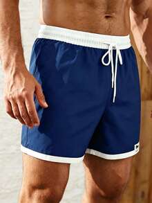 Manfinity KASUA Men's Drawstring Waist Pocket Colorblock Casual Vacation Beach Shorts - Multicolor - View 5