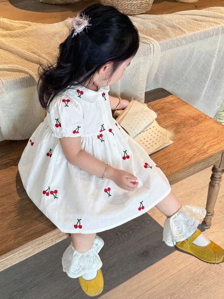 Dazy Kids 嬰兒/幼兒（女童）圓領刺繡卡通可愛無袖中長洋裝 夏季 - 白色 - 查看 1