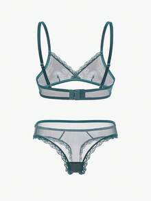 Bisouelle Ladies' Lace & Mesh Bra & Panty Lingerie Setfor Summerfor Summer - Dark Green - View 2