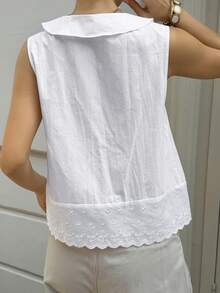Livesso Women's Summer Casual Solid Color Front Button Tank Top Tea Party White Vacation - White - View 2