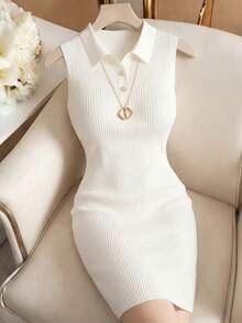 GlowEve Solid Color Fitted Button Front Sleeveless Midi Dress, Spring/Summer - Multicolor - View 1