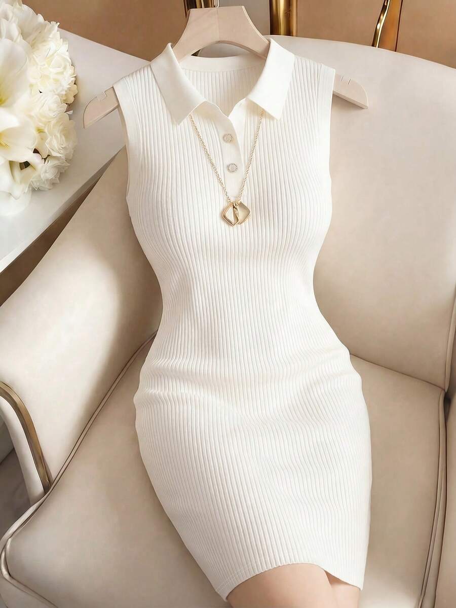 GlowEve Solid Color Fitted Button Front Sleeveless Midi Dress, Spring/Summer - Multicolor - View 1
