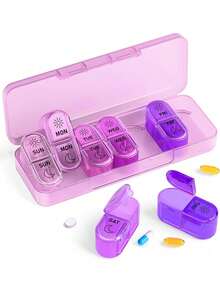 Weekly AM PM Pill Organizer, 7-Day Twice Daily Pill Box, Travel Vitamin Fish Oil Supplement Case, Portable Medication Dispenser For Adults - Multicolor - View 9