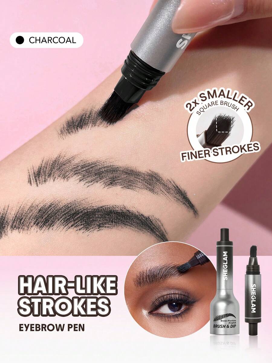 SHEGLAM Brow-Fection Angled Brush & Dip-Charcoal Hair-Like Strokes Liquid Eyeborw Eyeborw Gel Pen Easy To Color Long Lasting Quick Drying Shaping Outlining Filling Eyebrow Makeup Brow Pomade - Charcoal - View 1