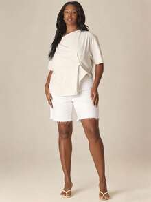 MUSERA Plus Size Longline Denim Shorts Spring Summer Cute Cosy Cottage Core Spring Dew - White - View 1