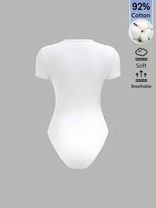 SHEIN BASICS 女款素色極簡百搭圓領短袖連身衣，適合日常穿著 - 白色 - 查看 5