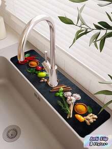 1PC Multi Size Diatomaceous Earth Rubber Anti Slip Kitchen Faucet Drip Pad With Spice Pattern Water Absorbent Drainage Mat For Sink Countertop Home Organization Must Have - Multicolor - View 1