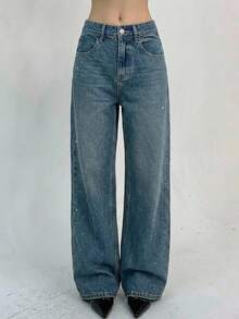 DAZY Women's High Waisted Wide Leg Denim Jeans With Pockets - Light Wash - View 13