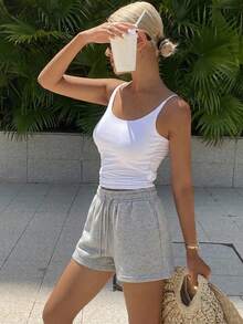 DAZY Women's Plain Drawstring Casual Shorts, Perfect For Daily Wear In Spring And Summer Sweater Shorts - Grey - View 13