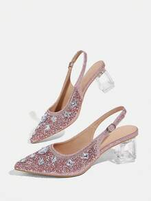 CUCCOO TILAWA Women's Crystal And Glass Rhinestone Pointed Pink High-Heeled Shoes, Suitable For Going Out, Banquets, Parties And Other Activities - Pink - View 9
