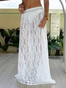 Opulessa Gonna copricostume trasparente con vita elastica in pizzo per vacanze estive da donna - Bianco - Visualizzare 1