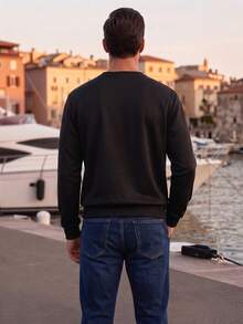 Men's Casual Versatile Daily Commute Minimalist Printed Crew Neck Short Sleeve Sweatshirt, Spring/Autumn Spring To Summer - Black - View 2