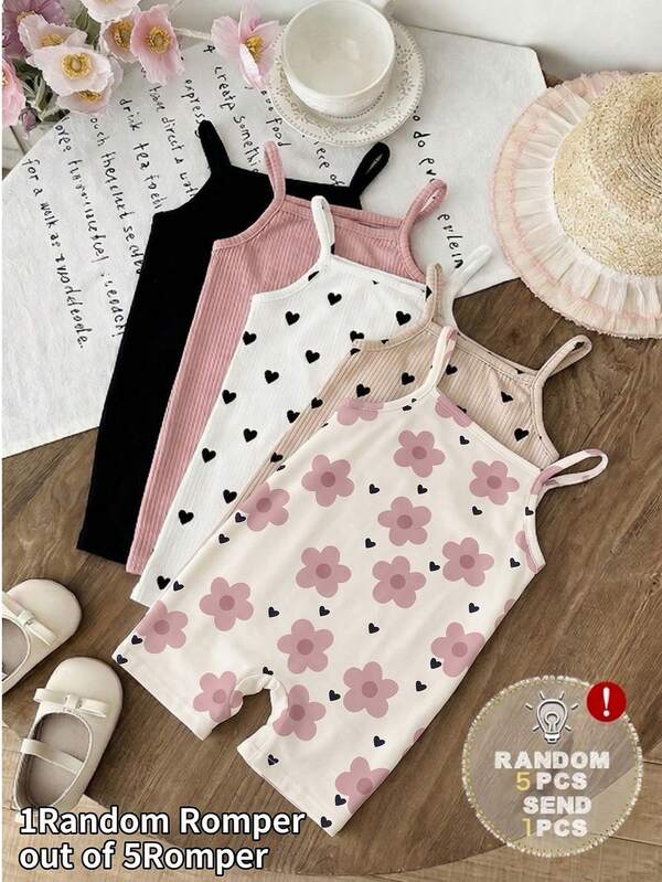 Baby Girl Casual Cute Tropical Camisole Romper Suitable For Spring And Summer Beach Holiday White