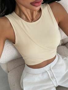 DAZY Light Shaping Solid Color Minimalist Wearable Sports Bra Tank Top For Women - Beige - View 4
