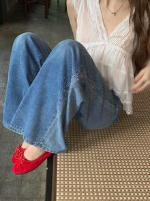 DAZY Women's Bowknot Rhinestone Embellished Loose Casual Pants - Blue - View 5
