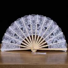 Abanico de mano de encaje de 9 pulgadas color marfil, estilo victoriano, adecuado para ceremonia de boda, estilo rústico bohemio, pequeños regalos de boda, regalos para la fiesta de la novia, regalos para damas de honor, accesorios para baile de graduación y mascarada - multicolor - Ver 6