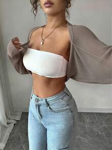 Rafferiza Women's Solid Color Raglan Long Sleeve Asymmetrical Hem Cardigan - Maroon - View 4