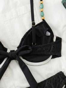 Swim Chiccia 26SS Spring/Summer Beach Vacation Textured Green Underwire Push-Up Bikini 2 Pieces Set - Black - View 6
