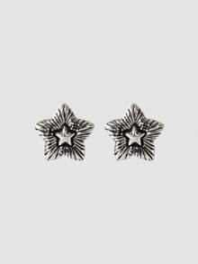 MortiRose Six-Pointed Star Design Stud Earrings Men's Niche High-End Earrings, Personalized And Unique Temperament Earrings - Antique Silver - View 1