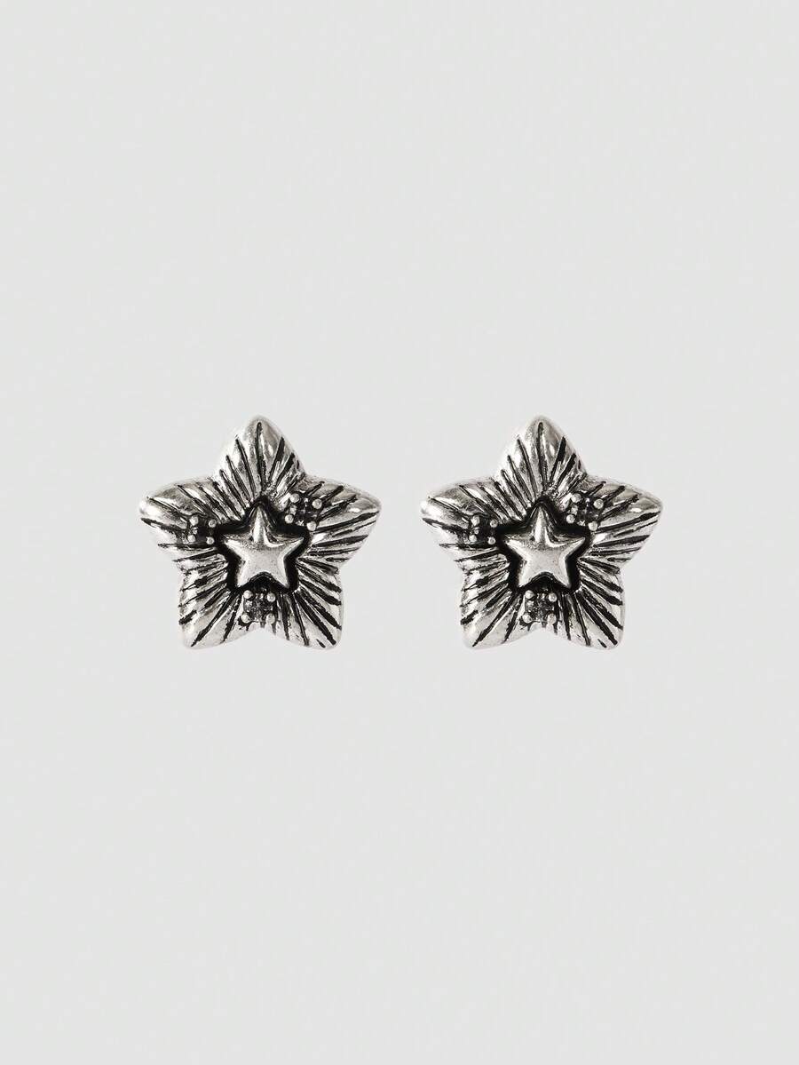 MortiRose Six-Pointed Star Design Stud Earrings Men's Niche High-End Earrings, Personalized And Unique Temperament Earrings - Antique Silver - View 1