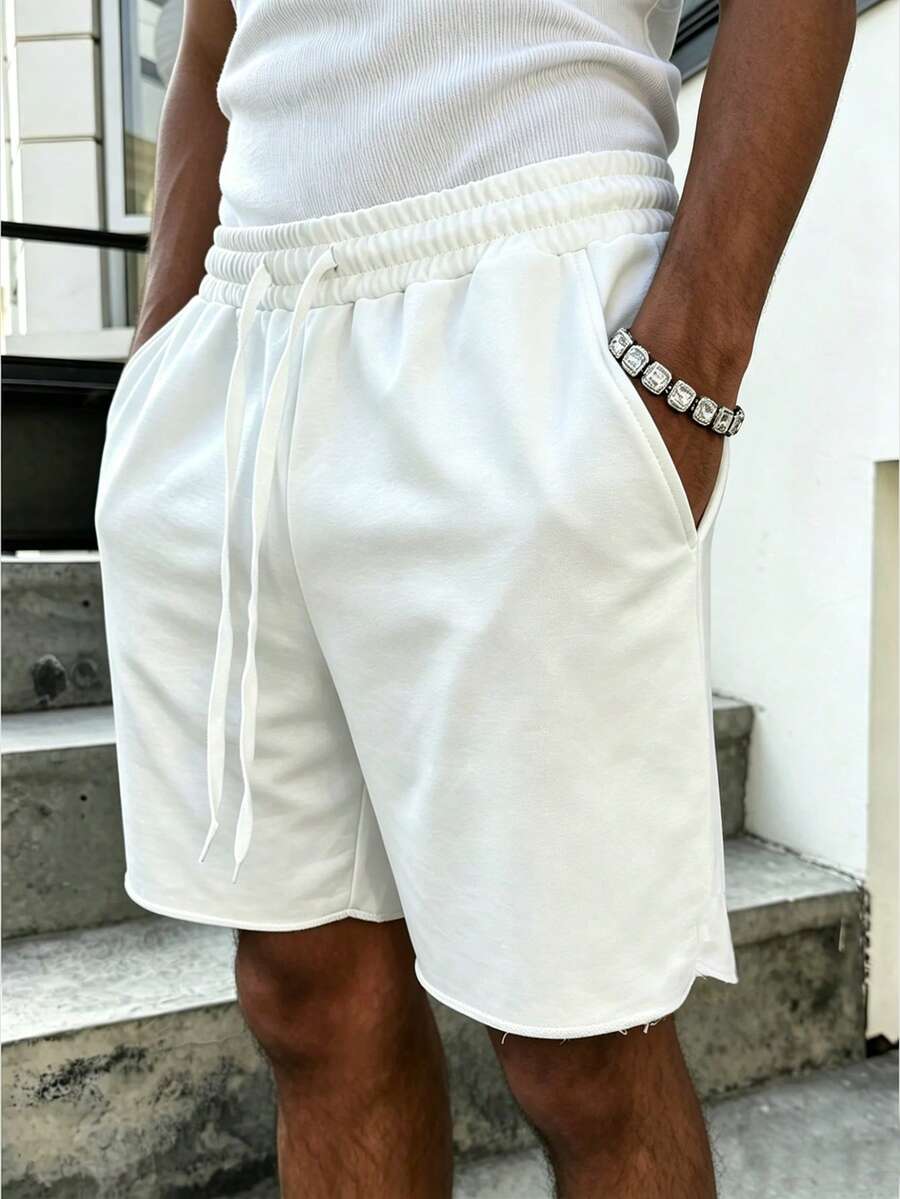 Manfinity EMRG Men's Casual Solid Color Shorts, Versatile For Summer - White - View 1