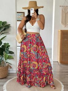 Vionelle Falda con volantes y capas con estampado floral para primavera y verano, talla grande - Multicolor - Ver 3