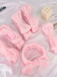 6-Pack Spa Cosmetic & Face-Washing Microfiber Bow Hairbands - Soft And Comfortable Face-Washing Hairbands - Pink - View 3