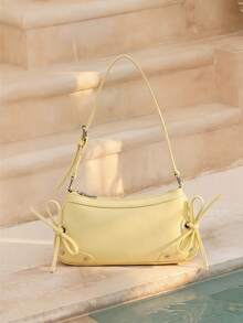 Swim Chiccia 1 pieza Bolso baguette con decoración de lazo vintage, adecuado para citas, salidas y reuniones - Amarillo - Ver 2