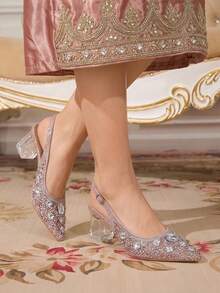 CUCCOO TILAWA Women's Crystal And Glass Rhinestone Pointed Pink High-Heeled Shoes, Suitable For Going Out, Banquets, Parties And Other Activities - Pink - View 8