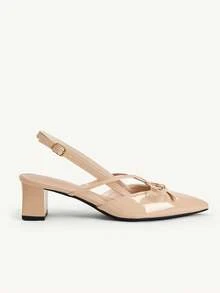 CUCCOO CHICEST Nude Pointed Bow Slingback Thick Heel Sandals, Workplace Commuting Temperament Shoes - Three knives nude - View 7