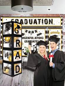 1set 2026 Graduation Decorations Black White Balloon Box Letter Cardboard Hanging Or Standing Display For Preschool To College Graduation Party Supplies Table Centerpiece Photo Prop Banner Arch Ceiling Wall Outdoor Indoor Celebration Theme - Multicolor -black - View 3