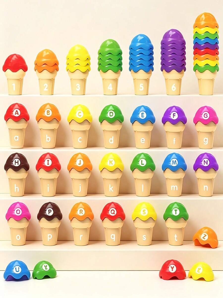 MINKOJA Ice Cream Counting And Color Sorting Stacking Toys, ABC Learning Toy, Number Math Games Learning Toy - Multicolor - View 1