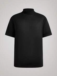 Officeau Men's Casual Versatile Solid Color Half-Turtleneck Short Sleeve T-Shirt, Suitable For Daily Commute, Spring/Summer - Black - View 3
