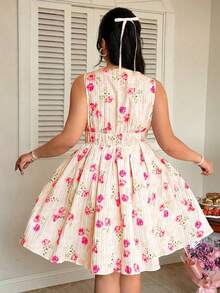 FleurLily Vestido de mujer de talla grande con tirantes anchos, cintura alta y falda acampanada - Albaricoque - Ver 2