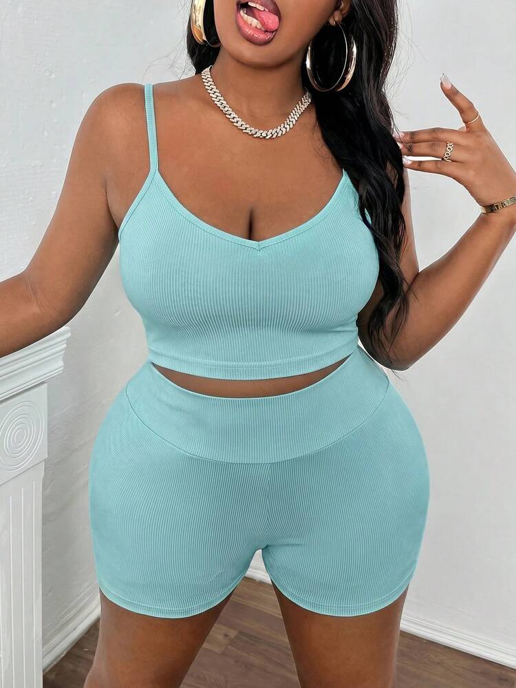 Slaydiva Slayr مجموعة توب بدون أكمام وشورتات نسائية مقاس كبير بقصة فضفاضة أساسية للصيف للاستخدام الخارجي والكاجوال - أخضر نعناع - مشاهدة 7
