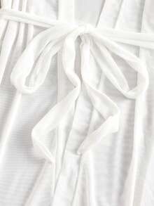 Crystal Vow 4pack Contrast Lace Mesh Lingerie Set With Robe & Belt Bridallingerie - White - View 5