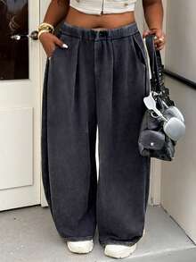 Muchica Plus Size Casual Loose Pants - Dark Grey - View 4
