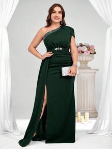 Coutiva Vestido de noche formal de talla grande (muy adornado) - Verde Oscuro - Ver 4