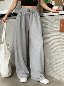 DAZY Solid Color Loose Pleated Long Pants Sports Casual Spring Women's Sweatpants - Grey - View 4